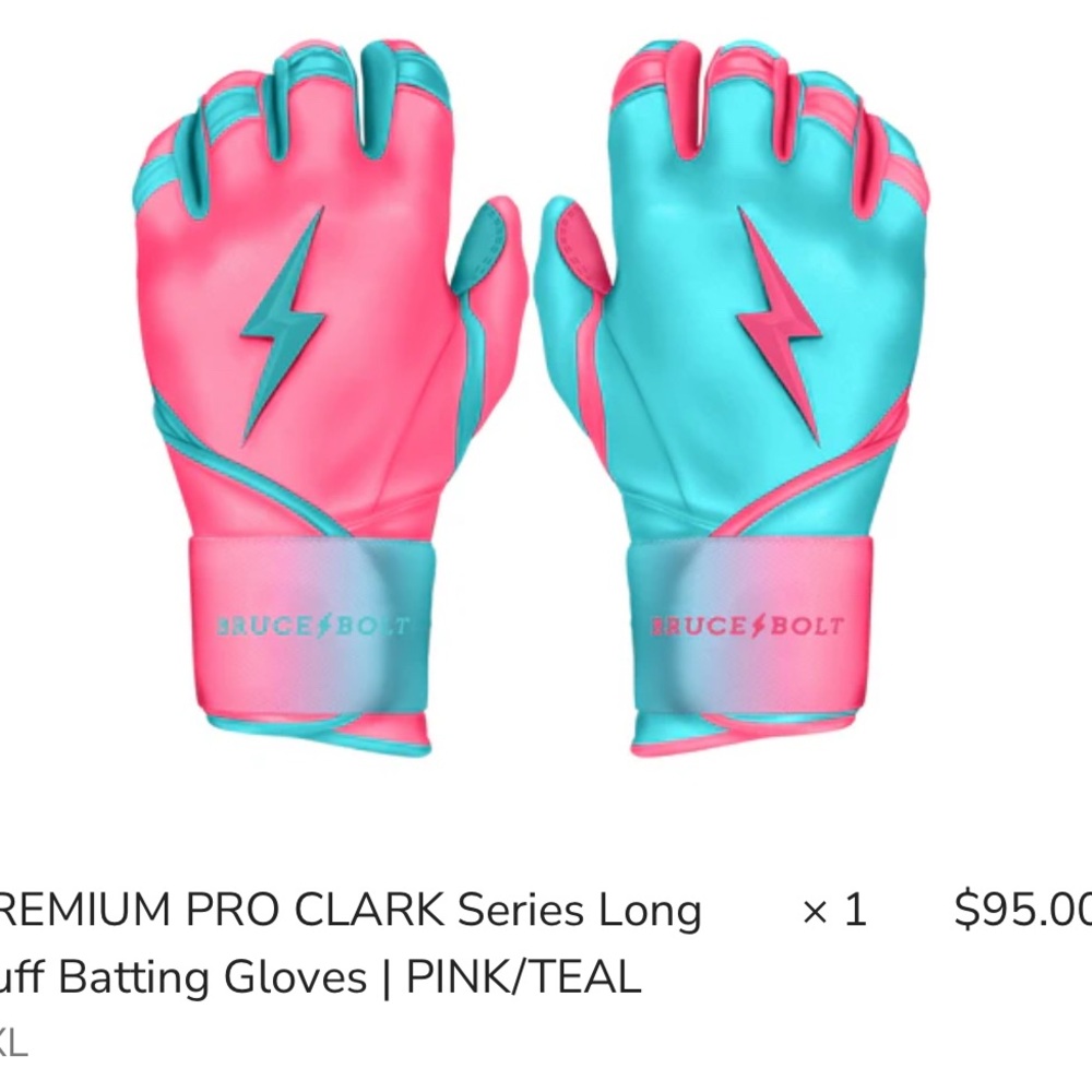 Bruce Bolt Pink and Teal Batting Gloves